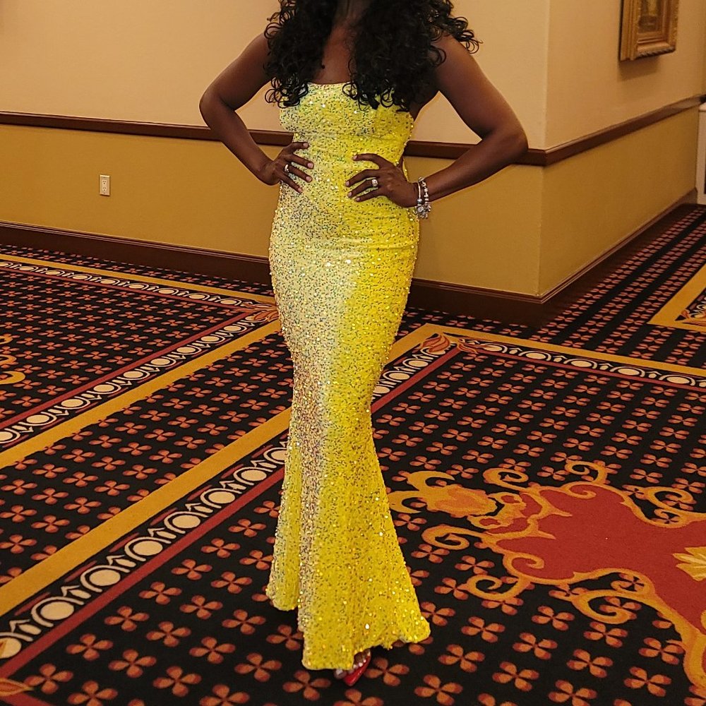 Stunning Yellow Sequined Gown